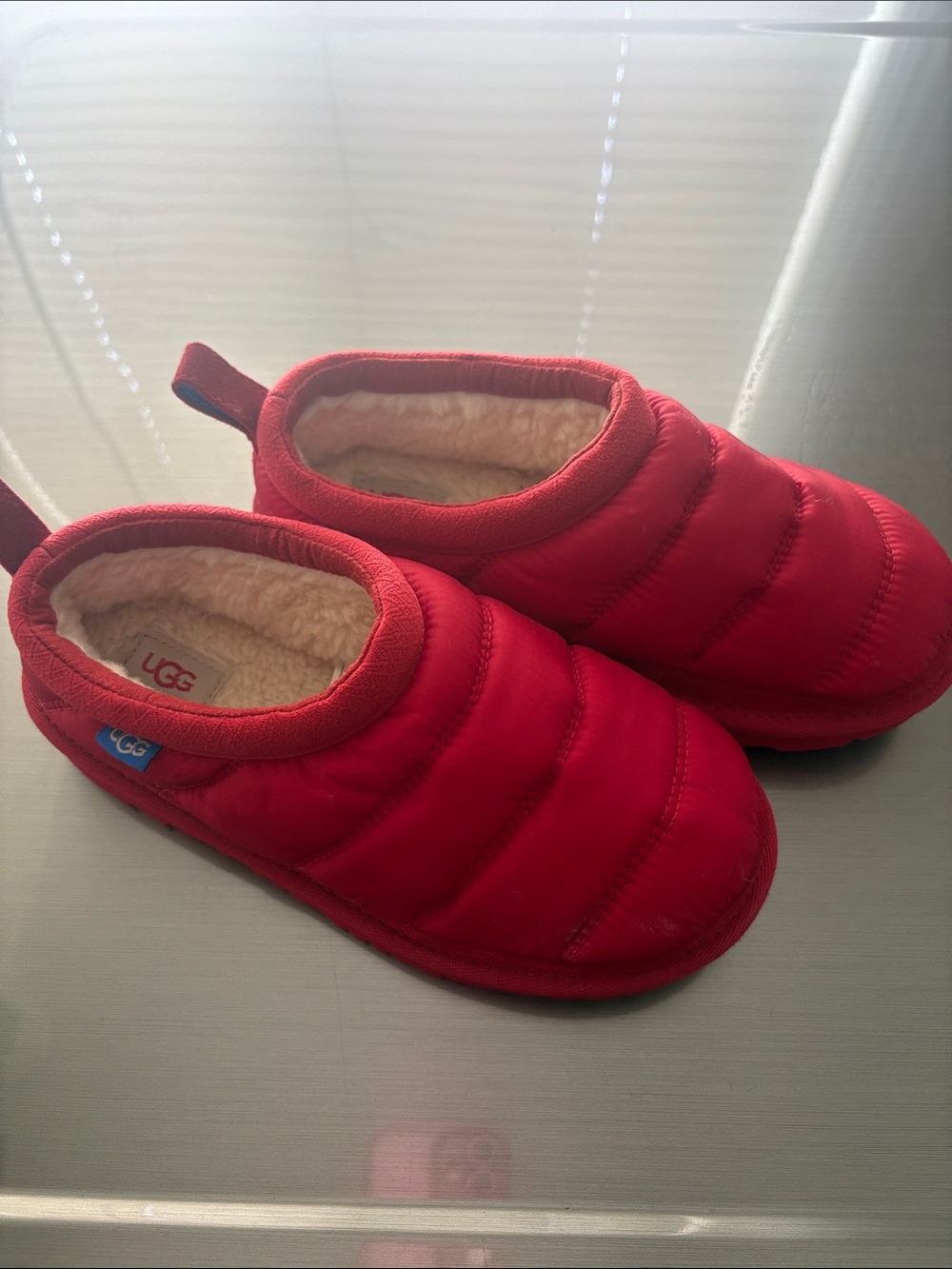 UGG Kids Red Puffer Slip-On Slippers